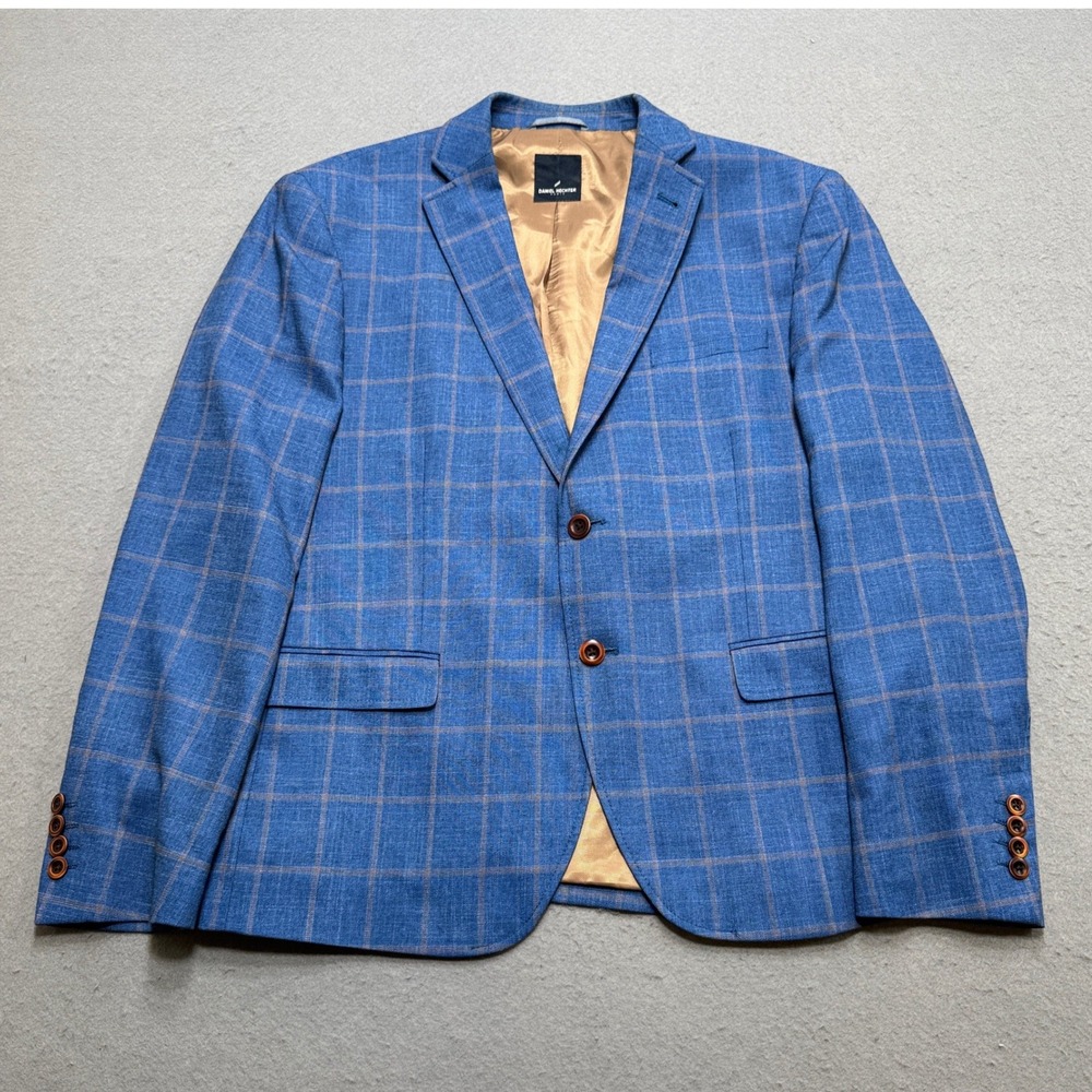 Daniel Hechter Paris Blazer Men's 44R Blue Windowpane Check Tailored Sport Coat